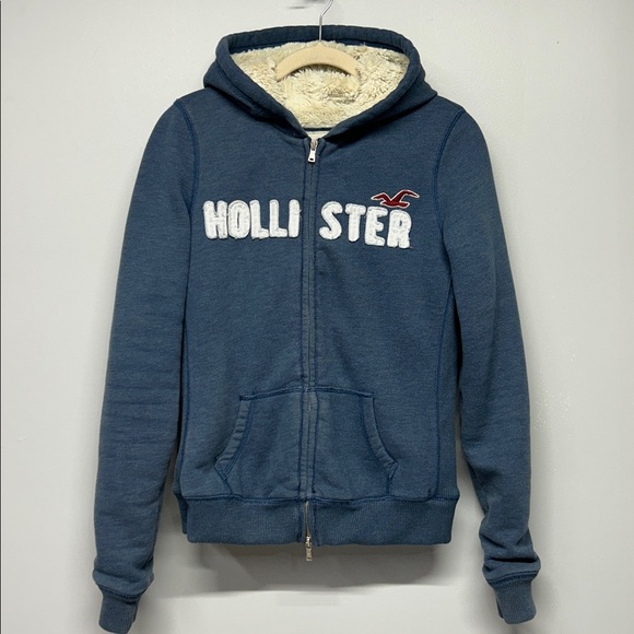 Hollister Tops - Y2K Hollister Vntg Hooded Full Zip Sherpa Lined Blue Large Swan Twilight Gilbert